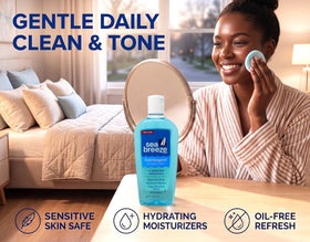Seabreeze Fresh-Clean Astringent 10 fl oz bottle on bathroom counter
