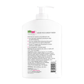 SEBAMED Liquid Face & Body Wash 400ml back view with ingredients
