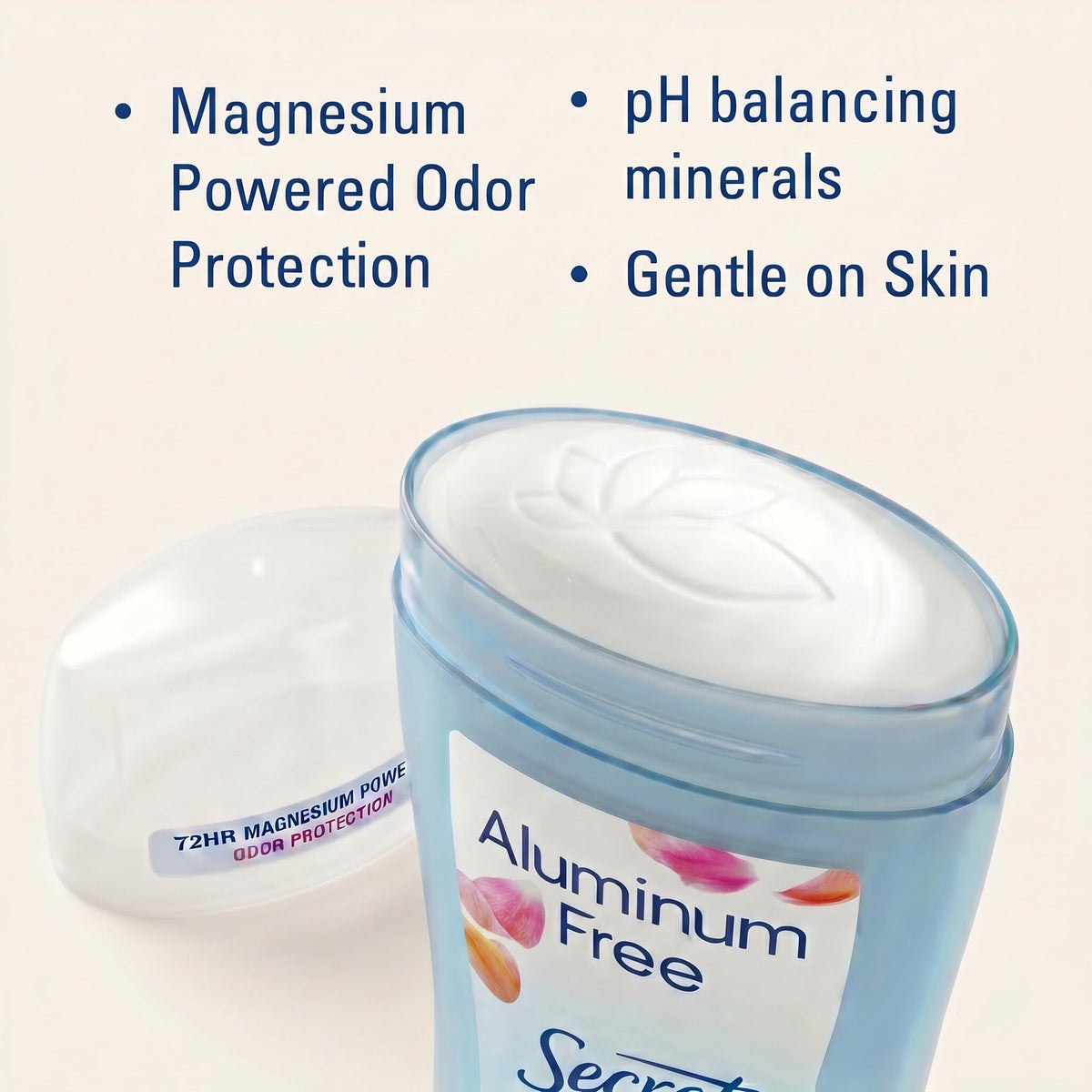 Secret Aluminum Free Deodorant back view with ingredients list