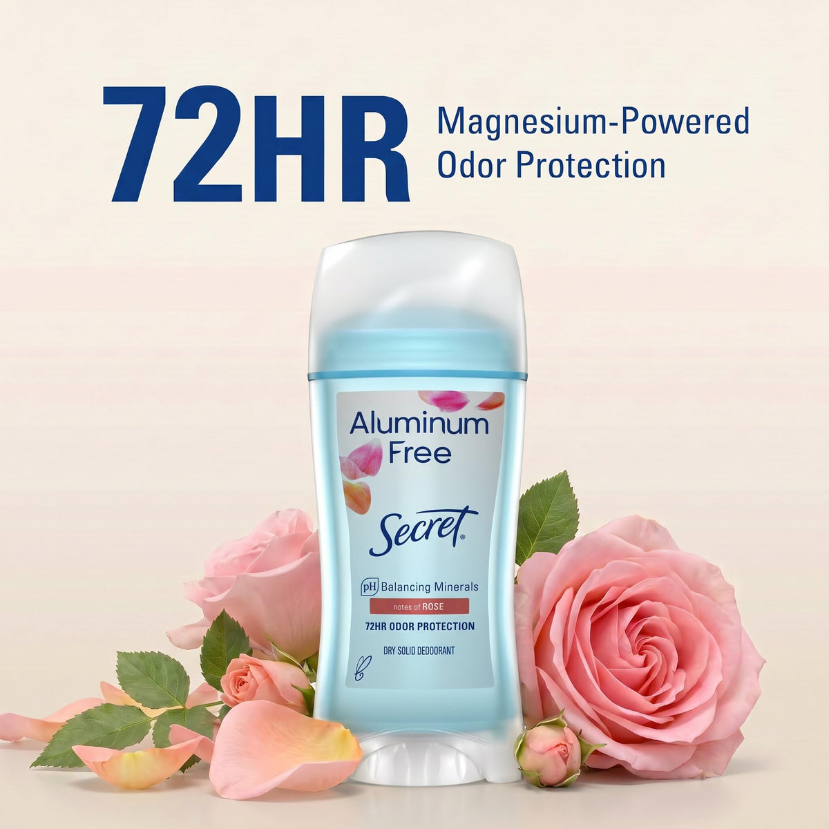 Secret Aluminum Free Deodorant side view showing pH balancing minerals