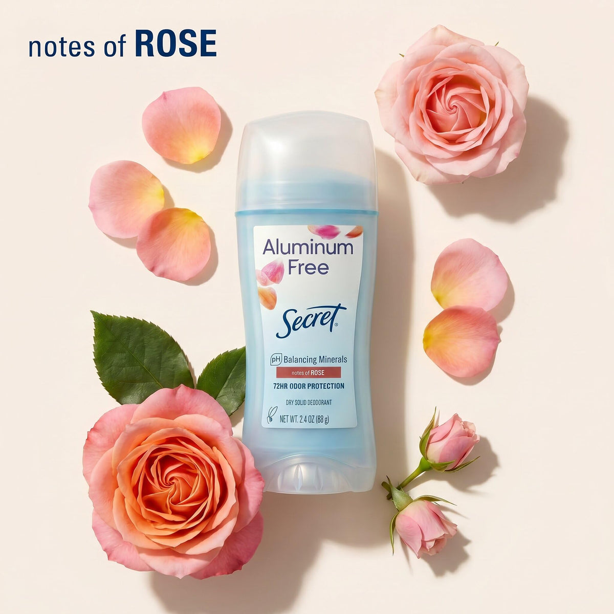 Secret Aluminum Free Deodorant with floral background
