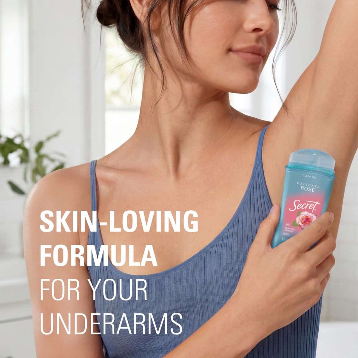 Secret Antiperspirant Deodorant on bathroom shelf