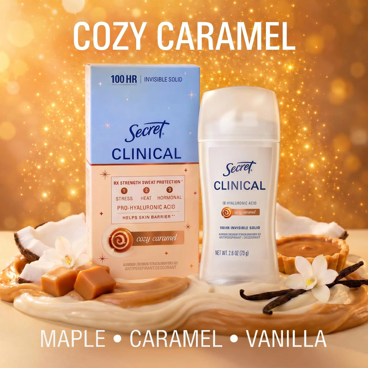 Secret Clinical Strength Antiperspirant Deodorant 100HR Cozy Caramel in a purse