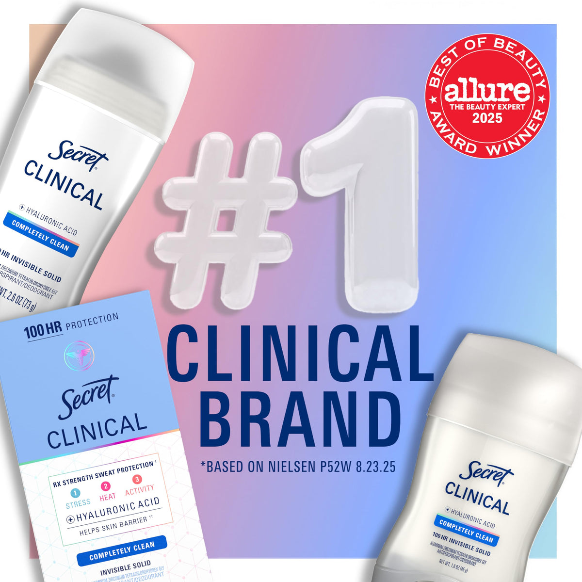 Secret Clinical Strength Antiperspirant Deodorant displayed on bathroom shelf