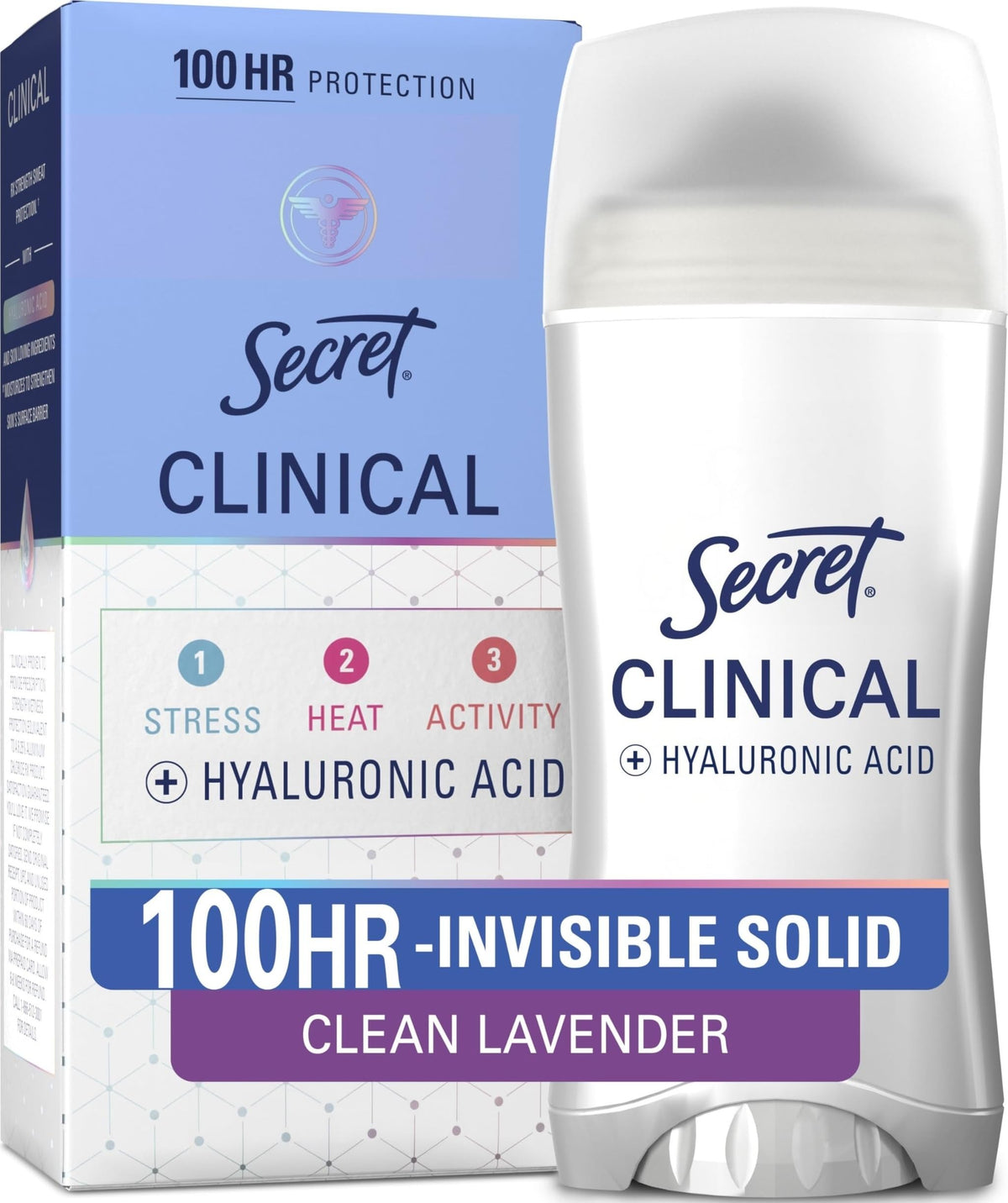 Secret Clinical Strength Antiperspirant Deodorant front view, Clean Lavender scent