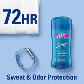 Secret Outlast Antiperspirant Deodorant for Women, displayed with fresh flowers