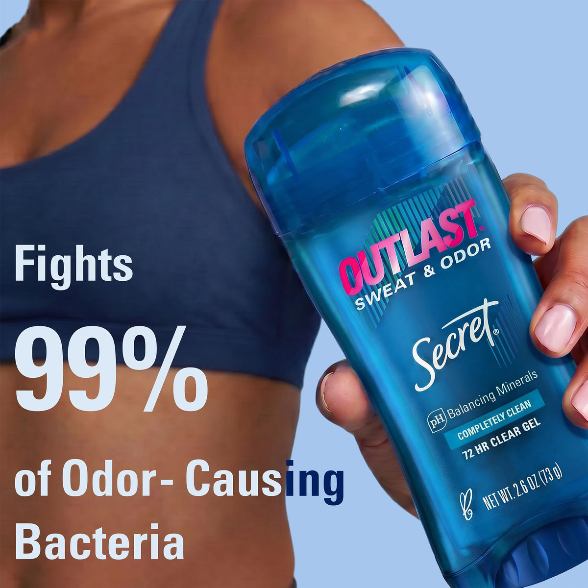 Secret Outlast Antiperspirant Deodorant for Women, product side view with ingredients