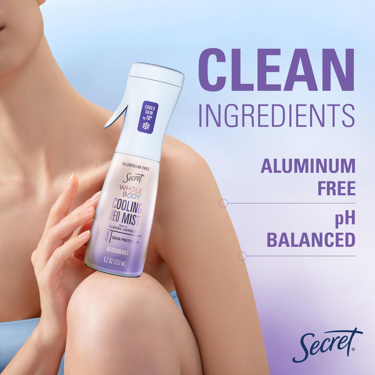 Secret Whole Body Cooling Deodorant Mist with lavender flowers