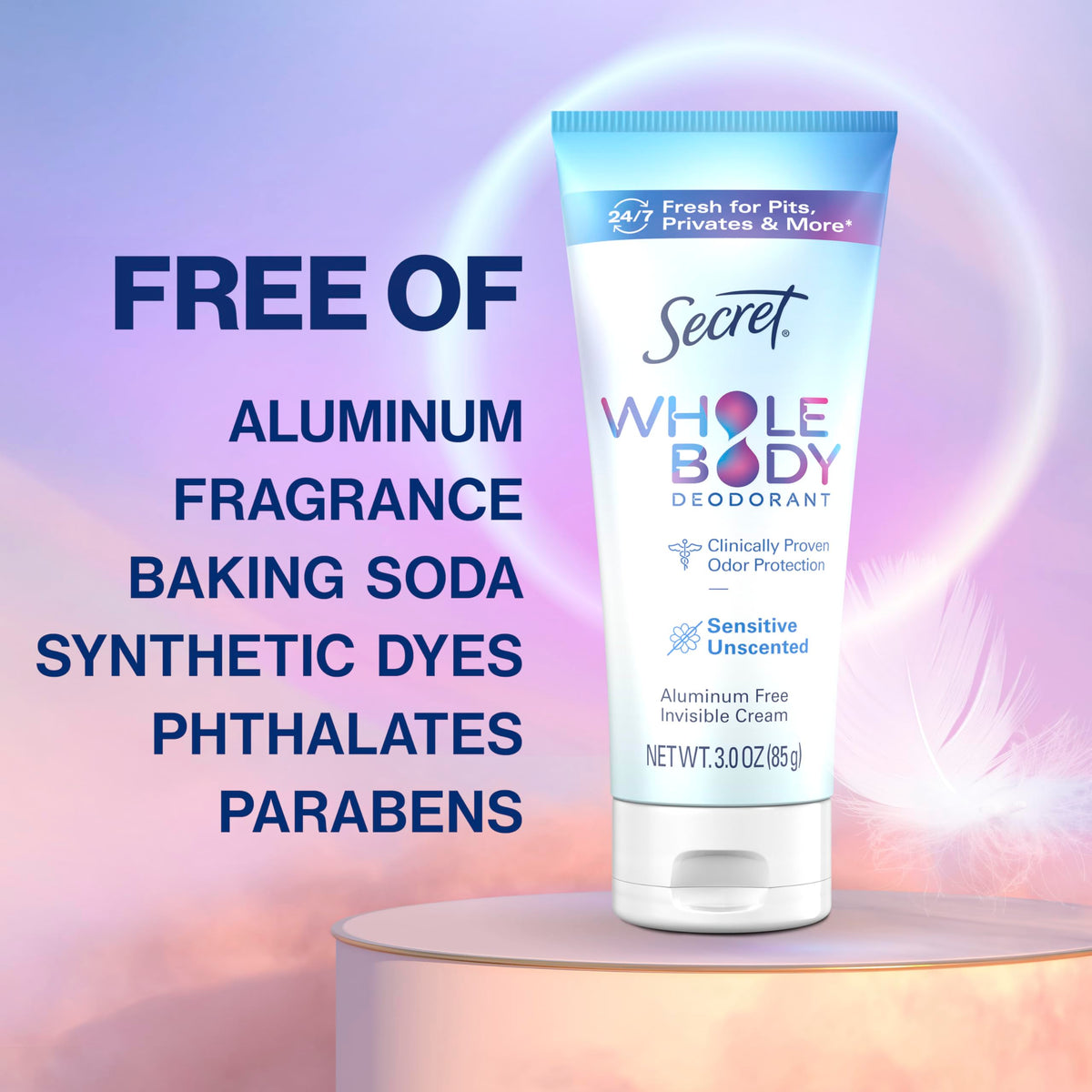 Secret Whole Body Deodorant Cream Unscented with peach and vanilla options