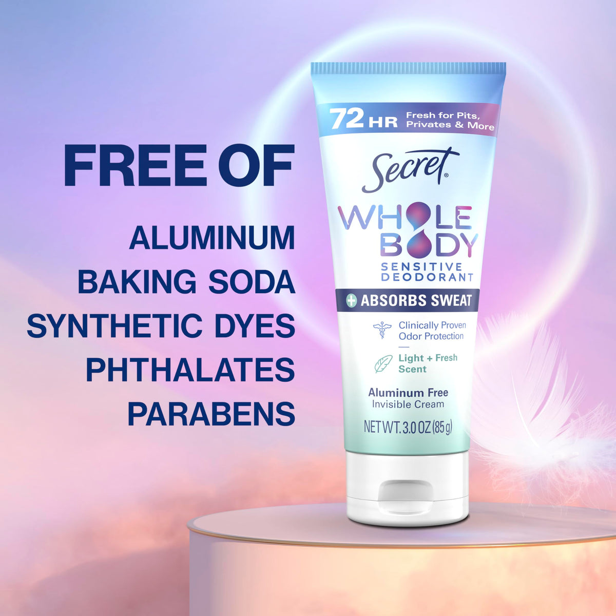 Secret Whole Body Deodorant Dry Feel Cream application on skin