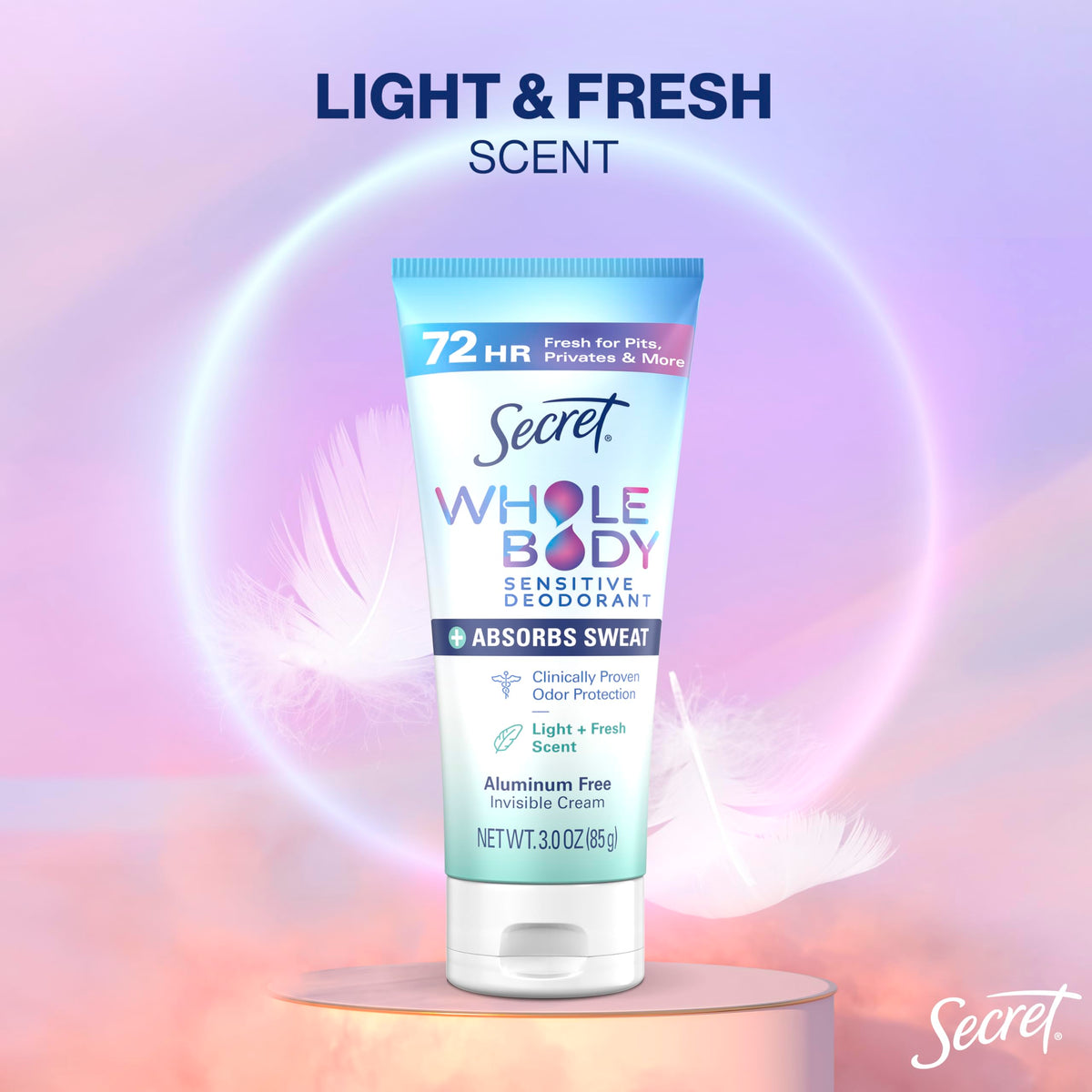 Secret Whole Body Deodorant Dry Feel Cream in lifestyle setting