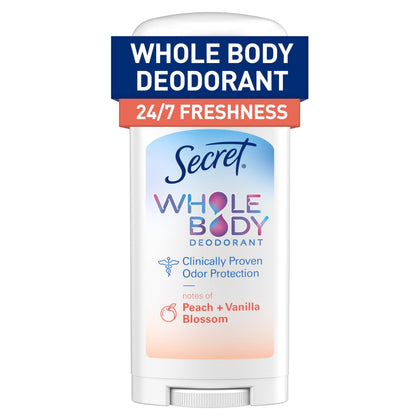 Secret Whole Body Deodorant Stick for Women, Peach & Vanilla, front view