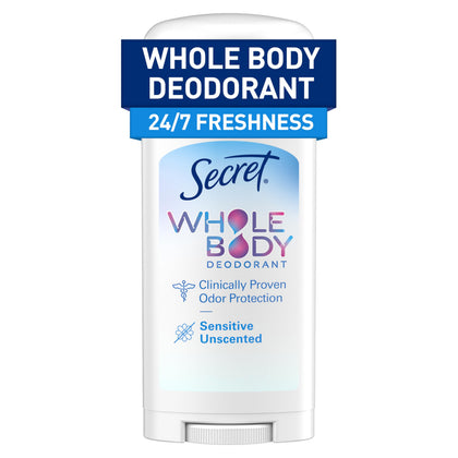 Secret Whole Body Deodorant Stick for Women, unscented, 2.4 oz front view