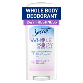 Secret Whole Body Deodorant Stick front view, lilac & waterlily scent