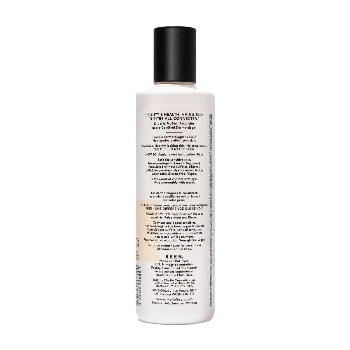 SEEN Shampoo 290g back view showing ingredient list