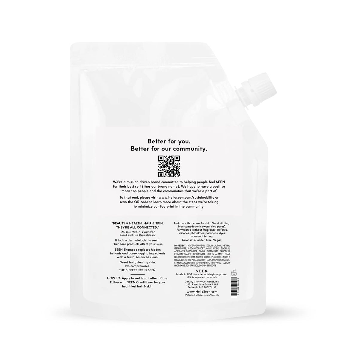 SEEN Shampoo Eco-Refill back view with ingredients list