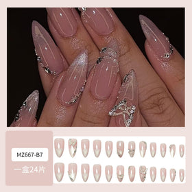 SEENEEY 24pcs fake nails with butterfly designs in storage box