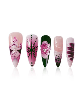 SEENEEY 3D flower design on purple press on nails