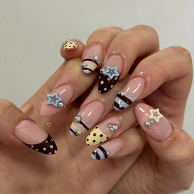 SEENEEY Almond Press On Nails 24pcs pink Y2K designs front view