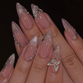 SEENEEY Medium Press on Nails Almond Ombre French Tip front view