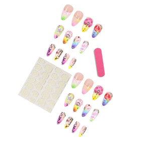 SEENEEY Press On Nails Almond Floral Design close-up