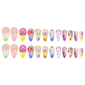 SEENEEY Press On Nails Almond Floral Design on hand