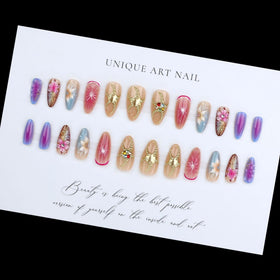 SEENEEY Press On Nails Almond Ombre Flowers lifestyle shot