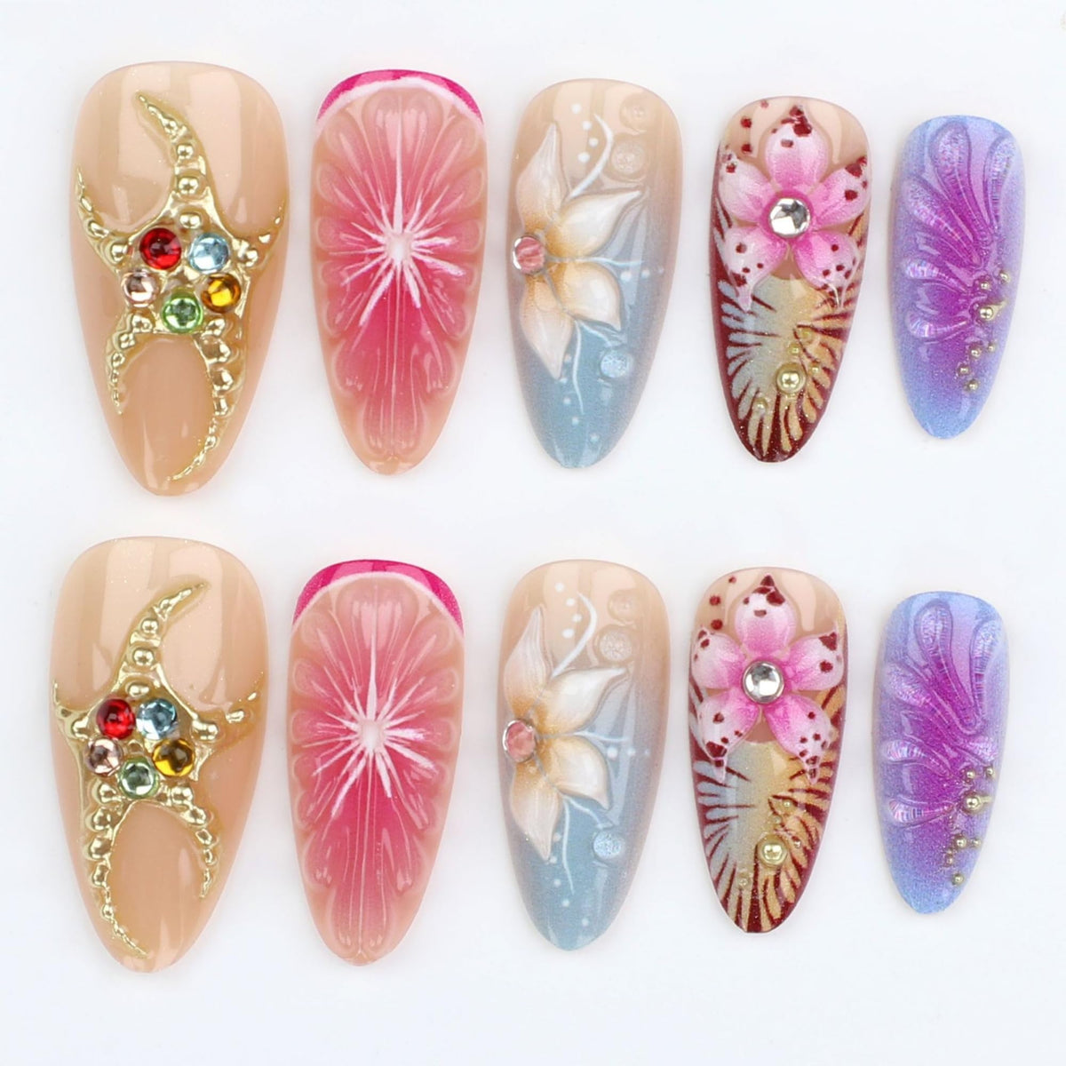 SEENEEY Press On Nails Almond Ombre Flowers packaging
