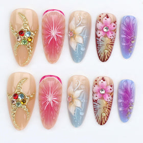 SEENEEY Press On Nails Almond Ombre Flowers packaging