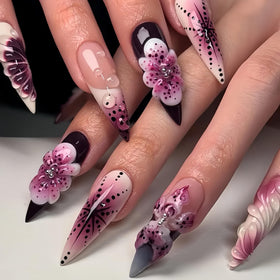 SEENEEY Press On Nails Almond Purple French 24pcs front view