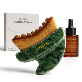 SEFVAKO Lymphatic Contour Face Brush front view with jade gua sha end