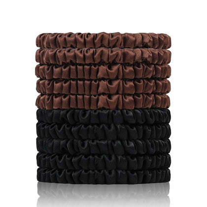 SEMRUE 100% Mulberry Silk Hair Ties 10PCS in black and brown