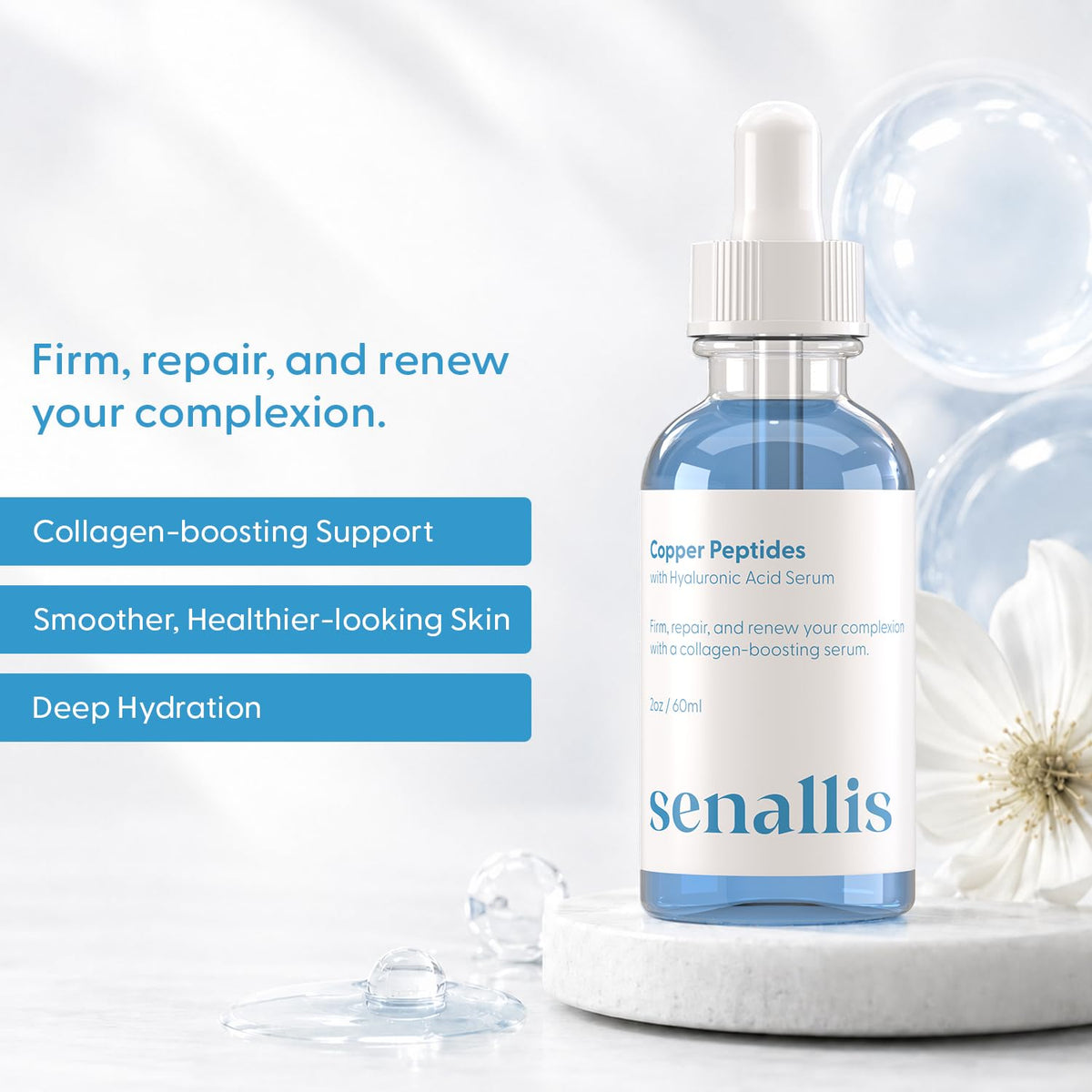 SenAllis Cosmetics Copper Peptides Serum application on skin
