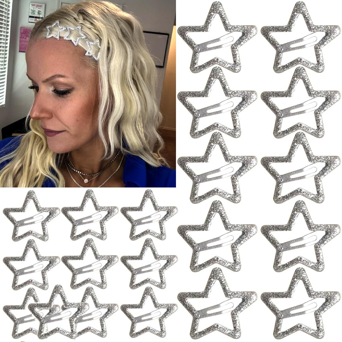 Seneeel Star Hair Clips 20 PCS silver metal clips front view