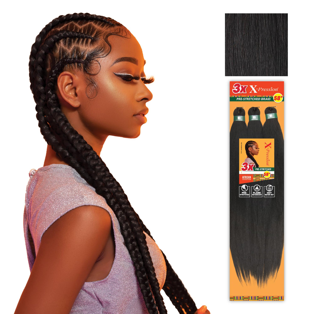 Sensationnel X-Pression 3X 58in braids in off black front view