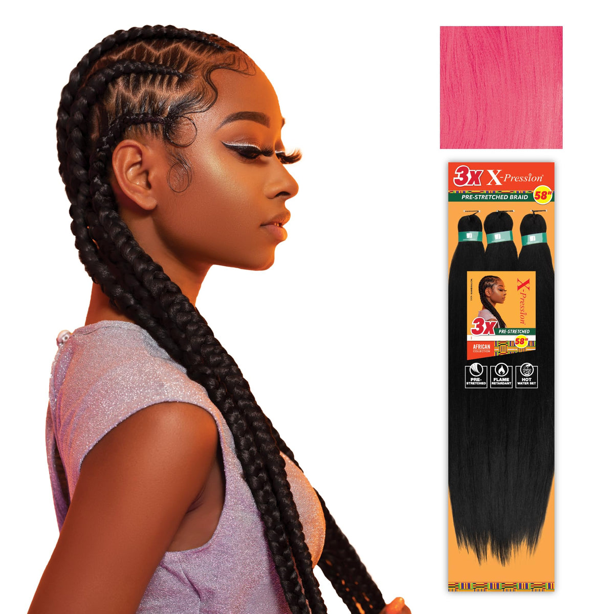 Sensationnel X-Pression 58in Pink Braiding Hair front view