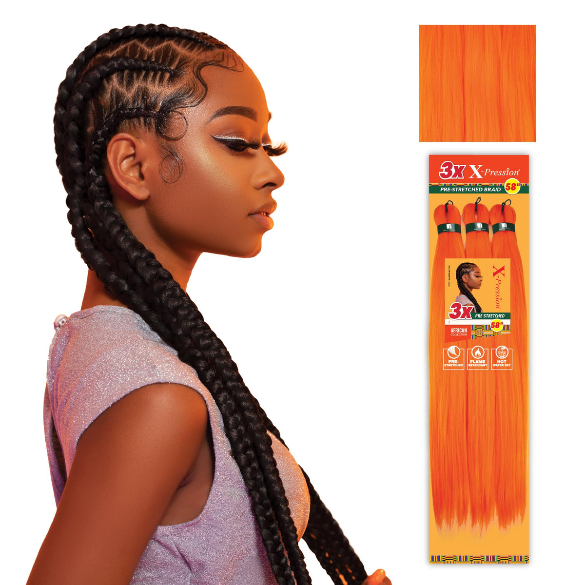 Sensationnel X-Pression Braiding Hair 58in Orange front view