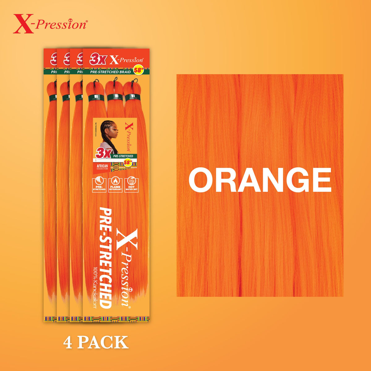 Sensationnel X-Pression Braiding Hair 58in Orange packaging