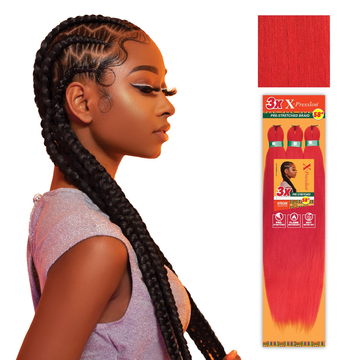 Sensationnel X-Pression Braiding Hair 58in red pack front view