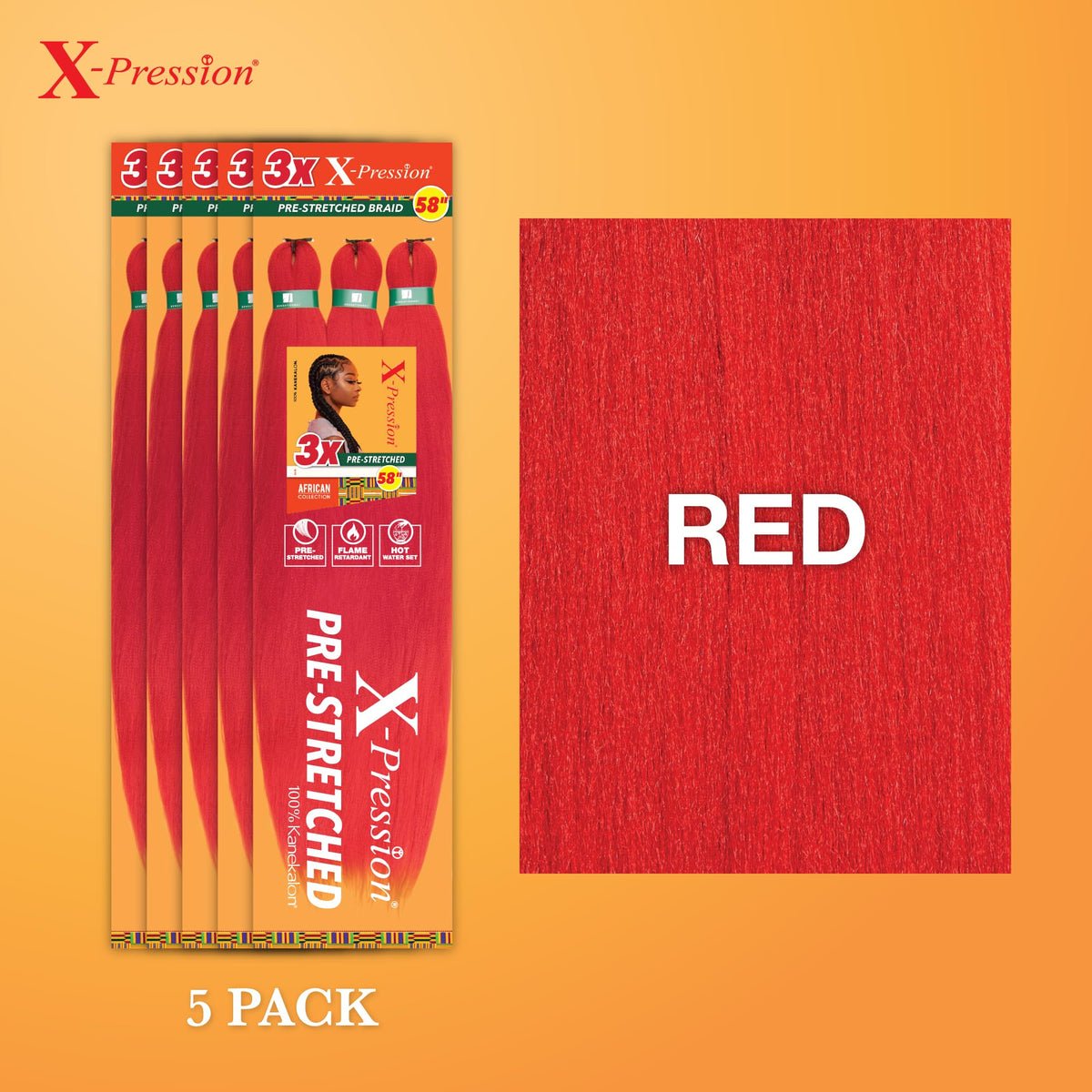Sensationnel X-Pression Braiding Hair 58in red strands close-up