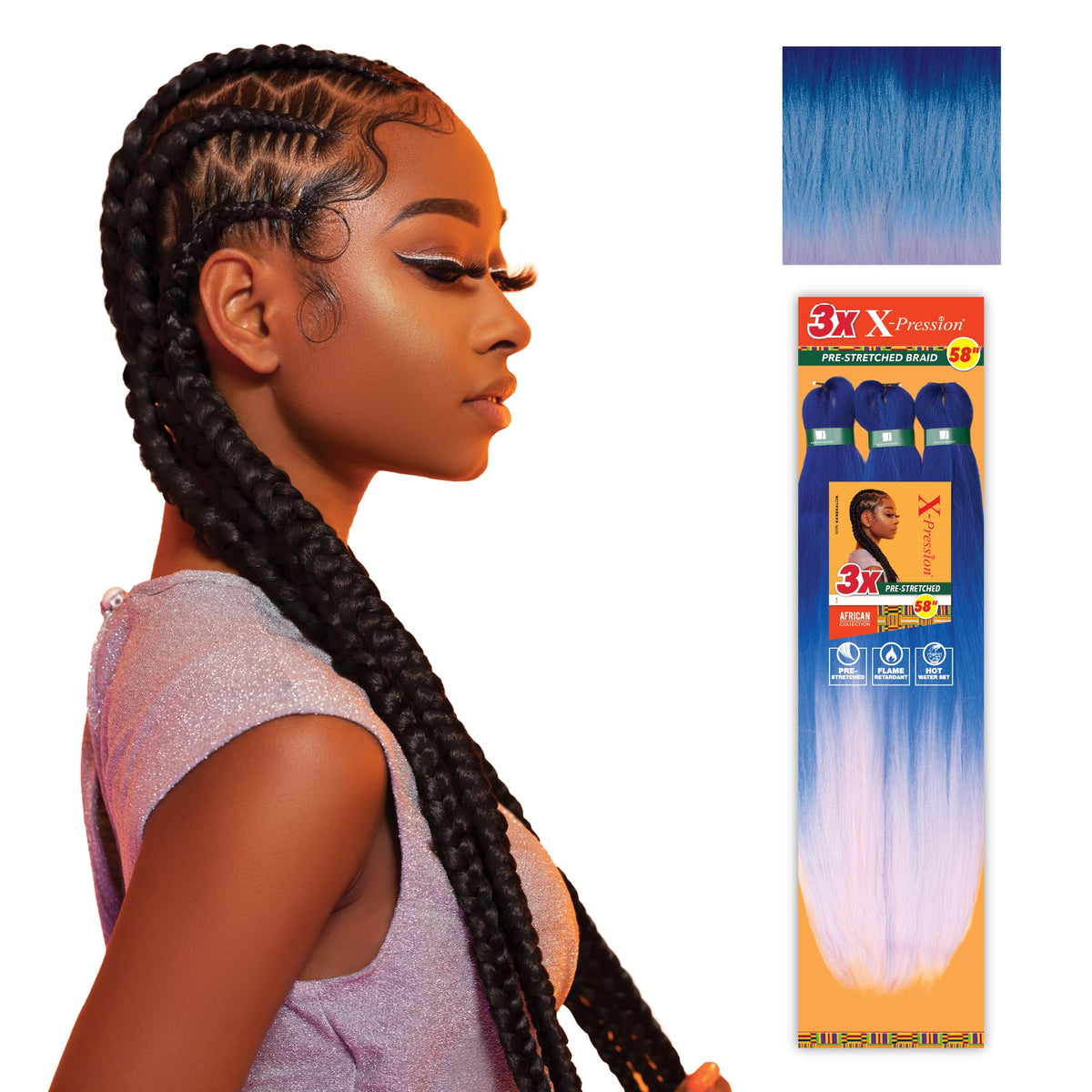 Sensationnel X-Pression Braids 3X 58" 3TBLUE front view