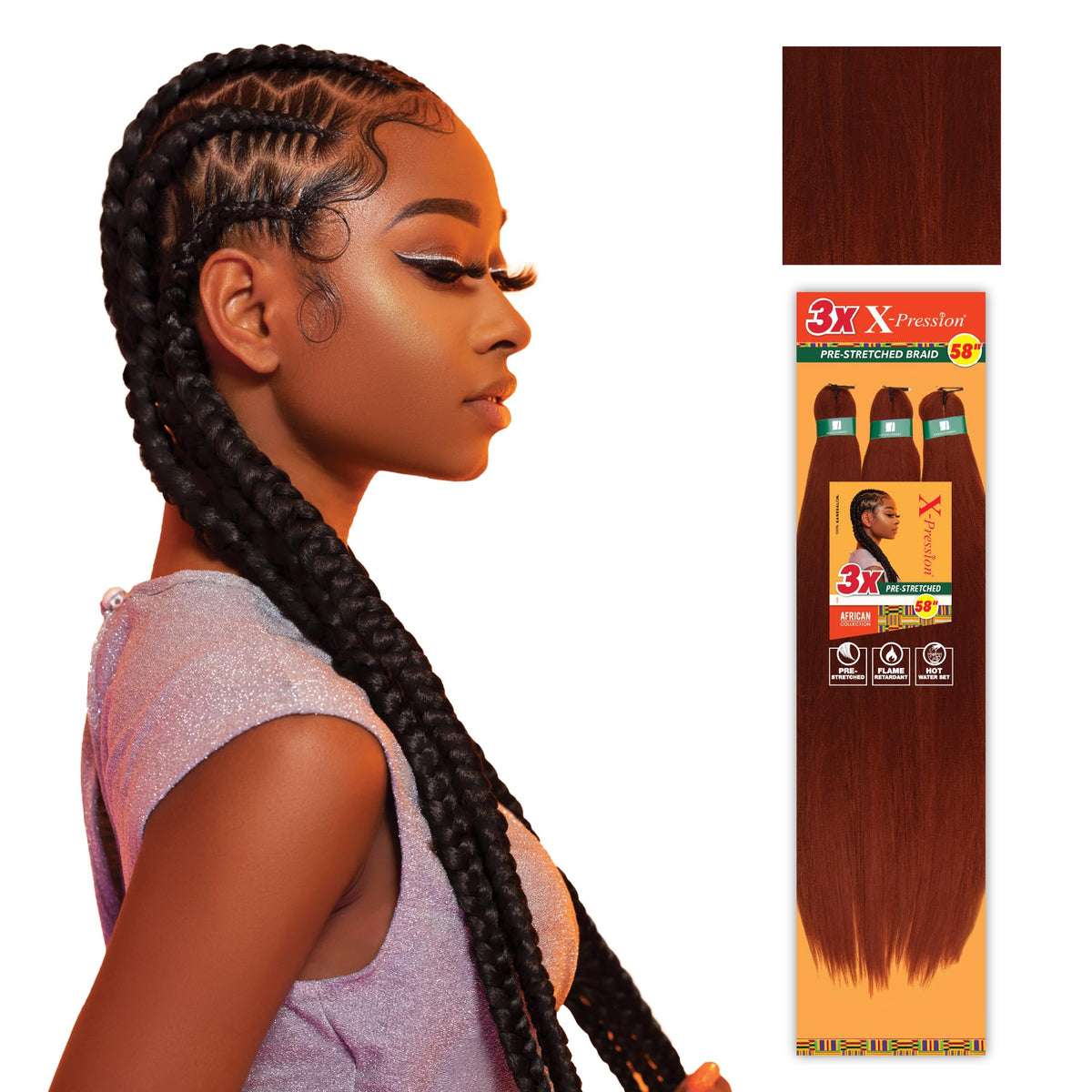 Sensationnel X-Pression Braids 3X 58in Copper Red front view