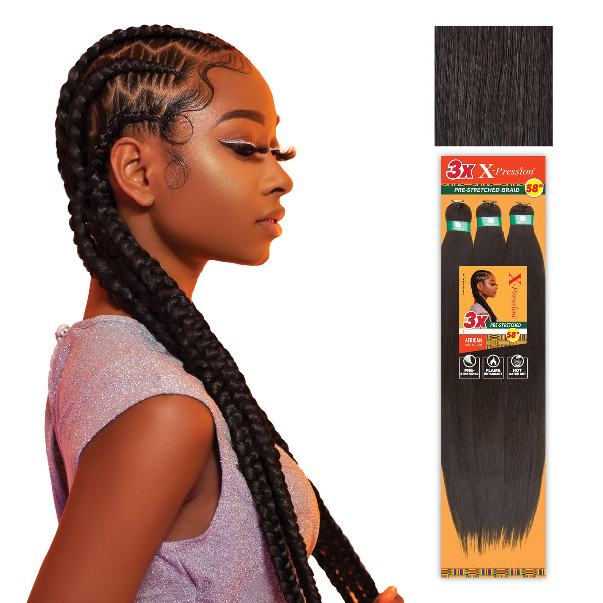 Sensationnel X-Pression Braids 3X 58in Dark Brown front view