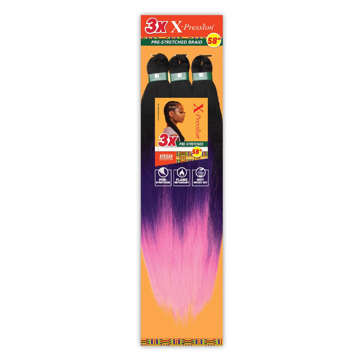 Sensationnel X-Pression Braids 3X 58in purple and pink front view