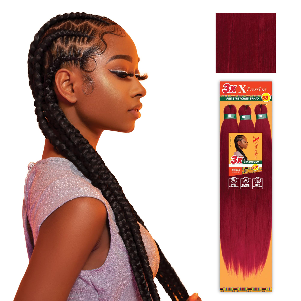 Sensationnel X-Pression Braids 58in Burgundy front view