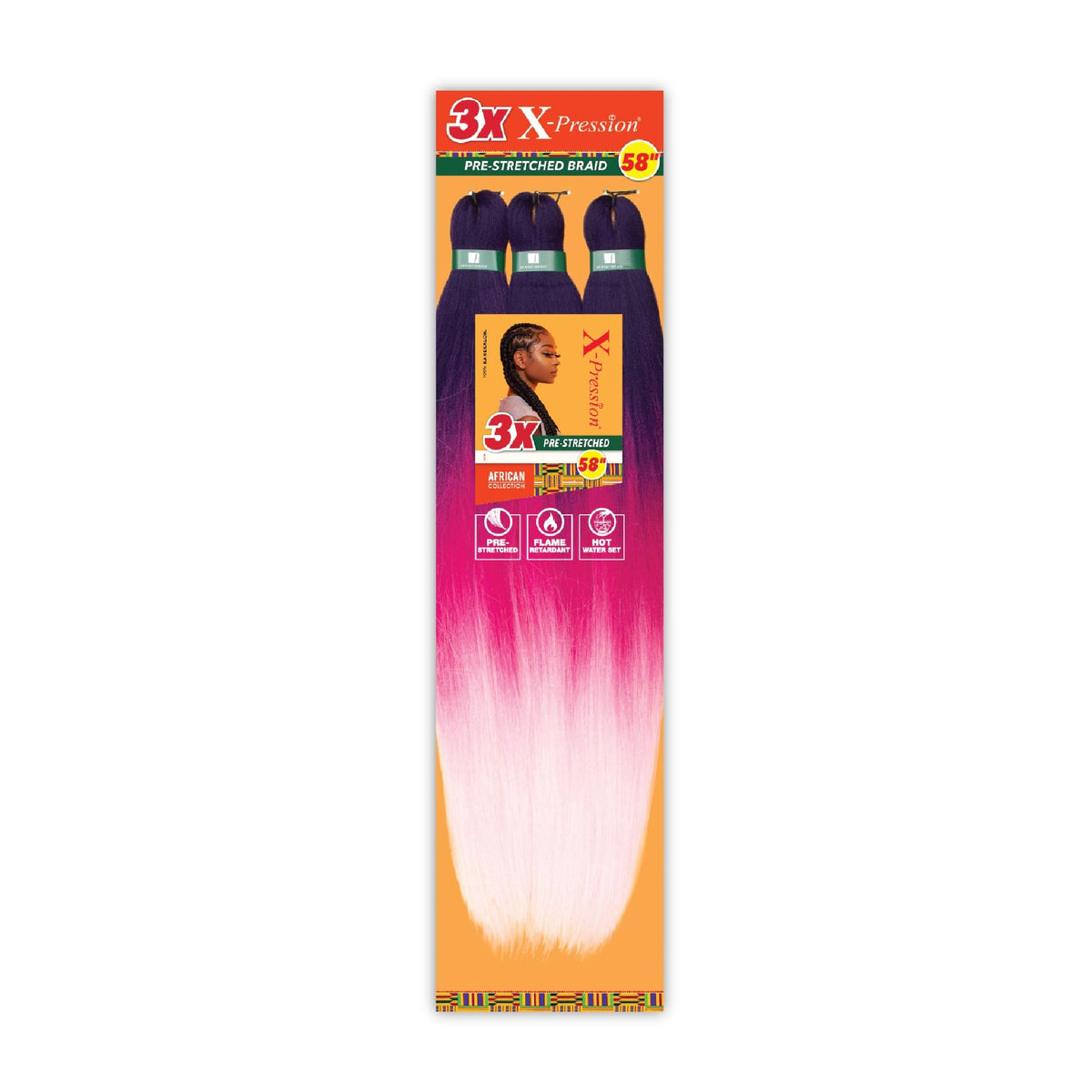 Sensationnel X-Pression Braids 58in in 3TPurple/Pink/LPink front view