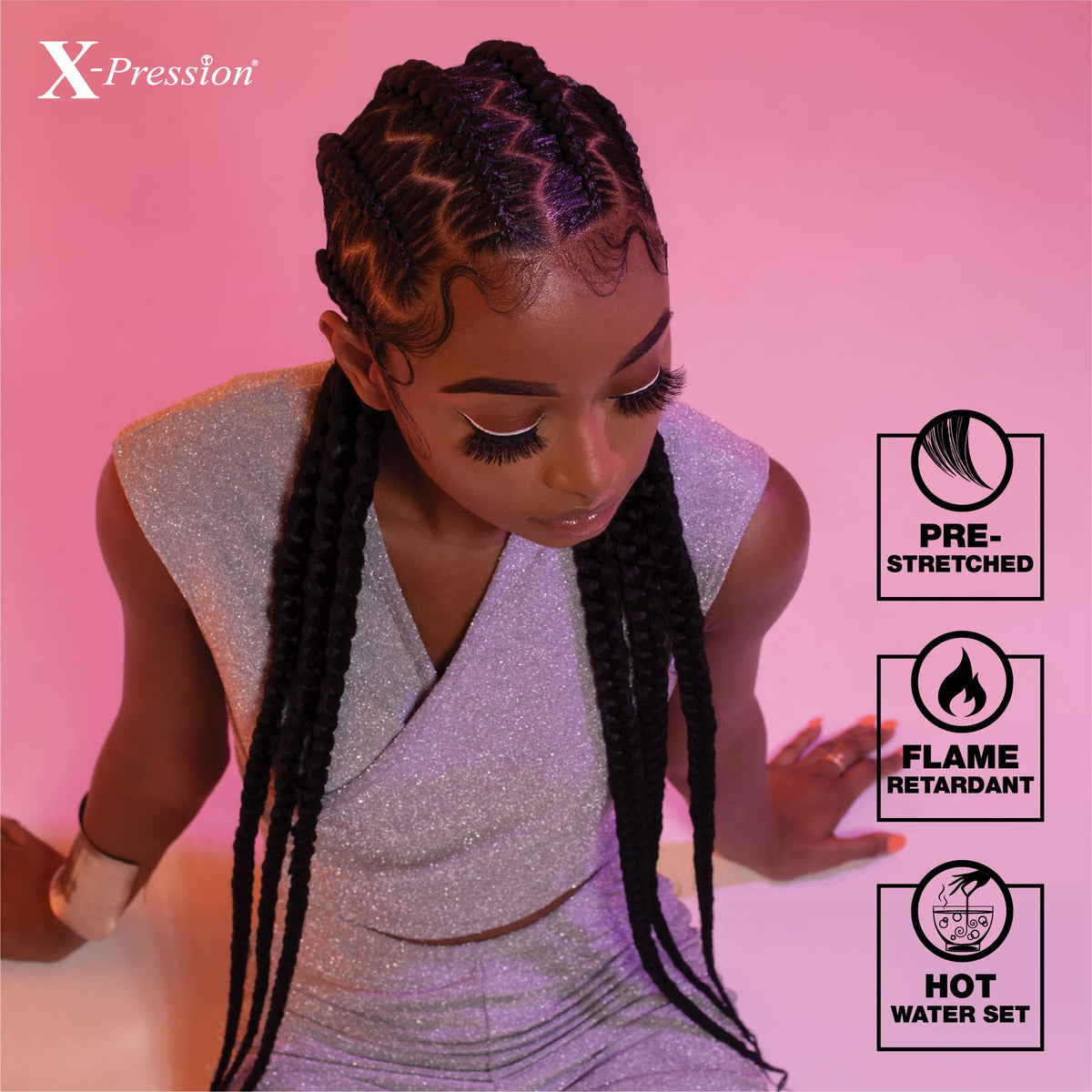 Sensationnel X-Pression braids in a box braid style