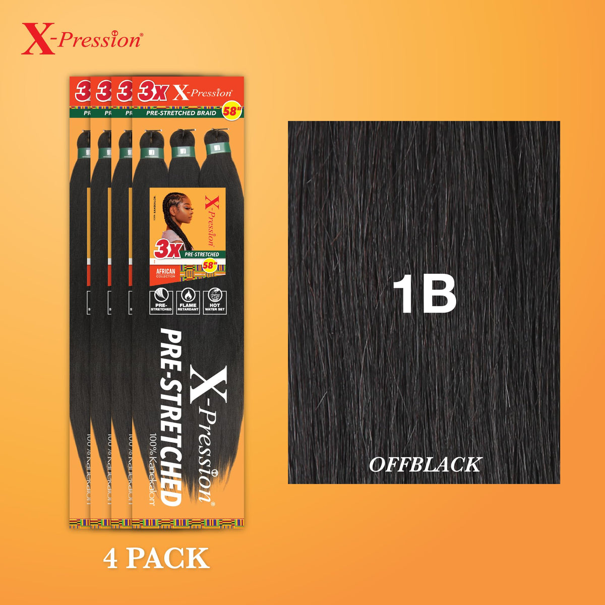Sensationnel X-Pression Pre-Stretched Braids 58in Off Black packaging