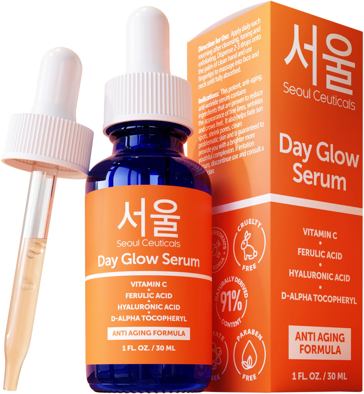 SeoulCeuticals Vitamin C Serum 20% front view with packaging