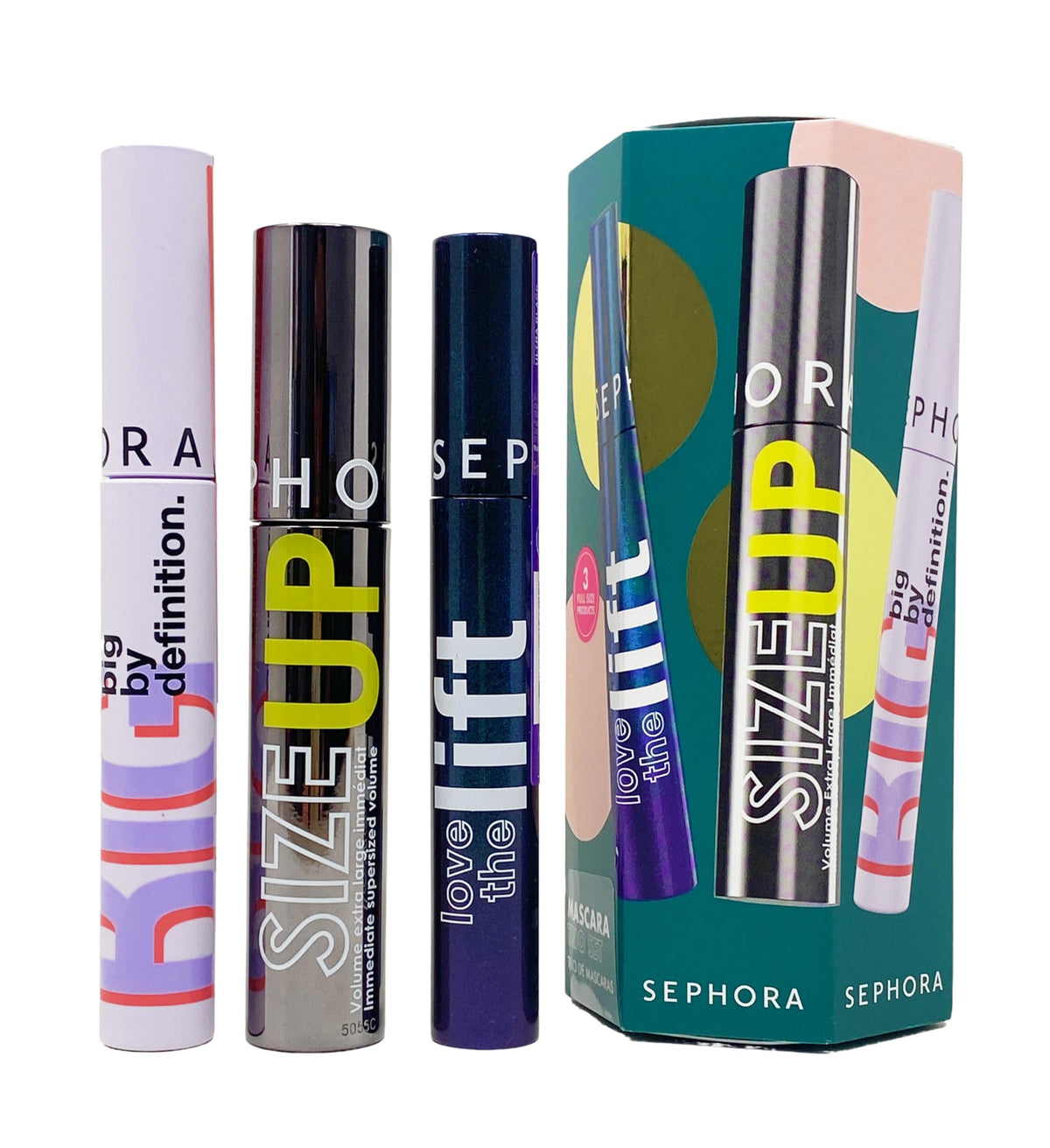 SEPHORA Mascara Trio Set front view with three mascara tubes